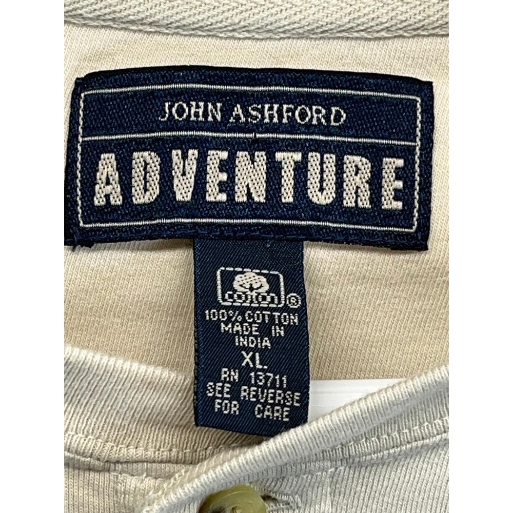 Vintage John Ashford Adventure Mens Tan Cotton Short‎ Sleeve Henley XL - Picture 3 of 7